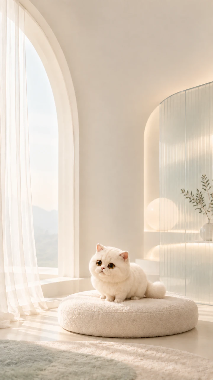 A tiny white cat in Soft Room